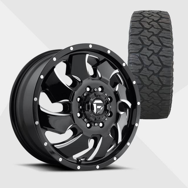 Fuel Offroad Cleaver Gloss Black Milled 20x8.25 8x200 with Nitto Tires Exo Grappler AWT 35x11.50R20 Dually Package