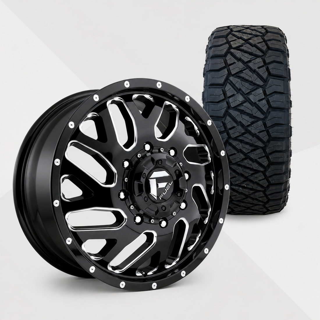 Fuel Offroad Triton Dually 20x8.25 Wheels & Nitto Tires Ridge Grappler 285/65R20 Tires - 20" Dually Package