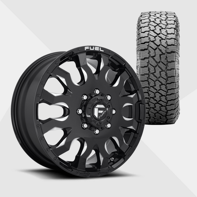 Fuel Offroad Blitz Gloss Black Milled 20x8.25 8x200 with Falken Tires Wildpeak A/T4W 35x12.50R20 Dually Package