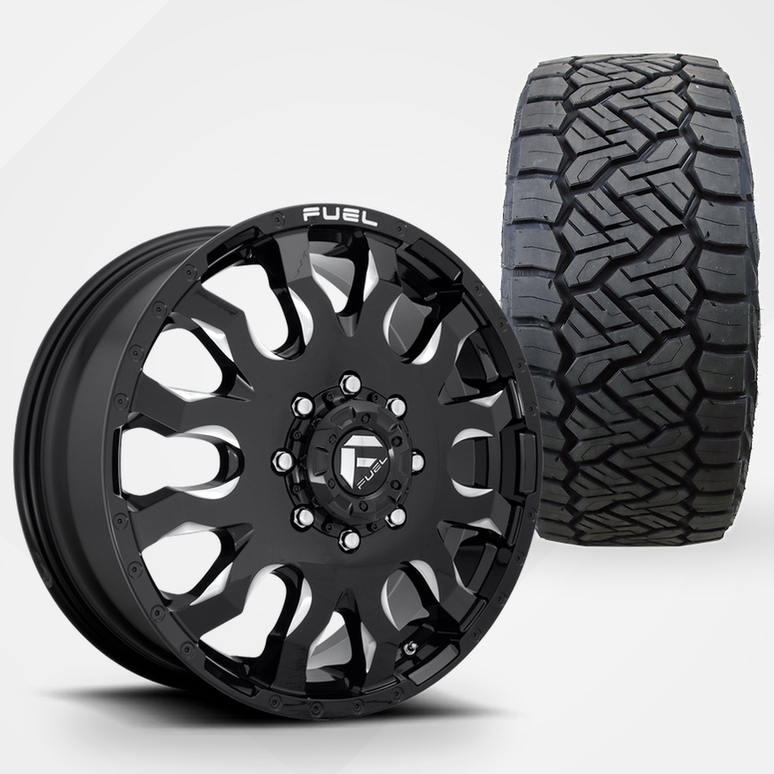 Fuel Offroad Blitz Dually 20x8.25 Wheels & Nitto Tires Recon Grappler A/T 35x12.50R20 Tires - 20" Dually Package