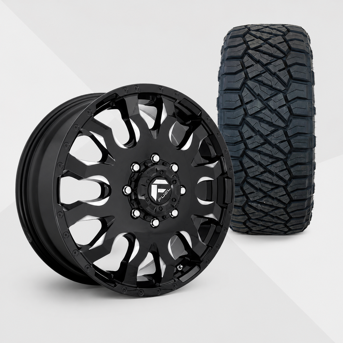 Fuel Offroad Blitz Dually 20x8.25 Wheels & Nitto Tires Ridge Grappler 35x12.50R20 Tires - 20" Dually Package