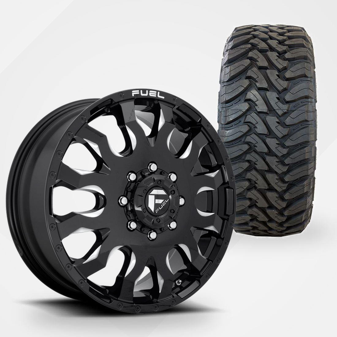 Fuel Offroad Blitz Dually 20x8.25 Wheels & Toyo Tires Open Country M/T 35x12.50R20 Tires - 20" Dually Package