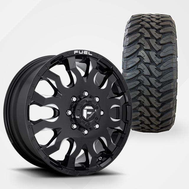 Fuel Offroad Blitz Dually 20x8.25 Wheels & Toyo Tires Open Country M/T 35x12.50R20 Tires - 20" Dually Package