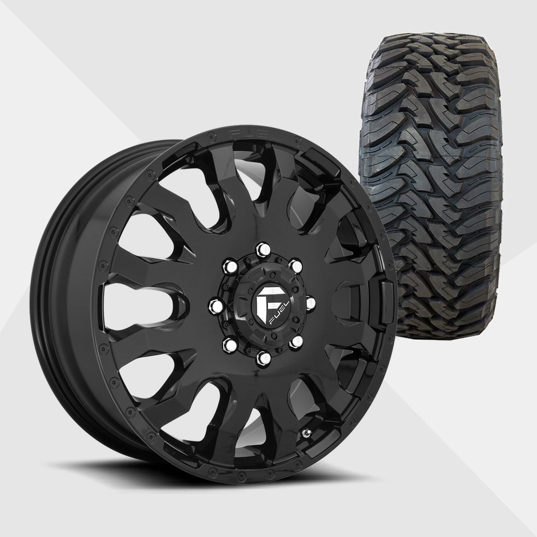 Fuel Offroad Blitz Gloss Black 20x8.25 8x200 with Toyo Tires Open Country M/T 35x12.50R20 Dually Package