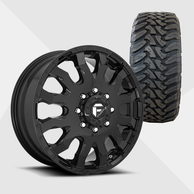 Fuel Offroad Blitz Gloss Black 20x8.25 8x200 with Toyo Tires Open Country M/T 35x12.50R20 Dually Package