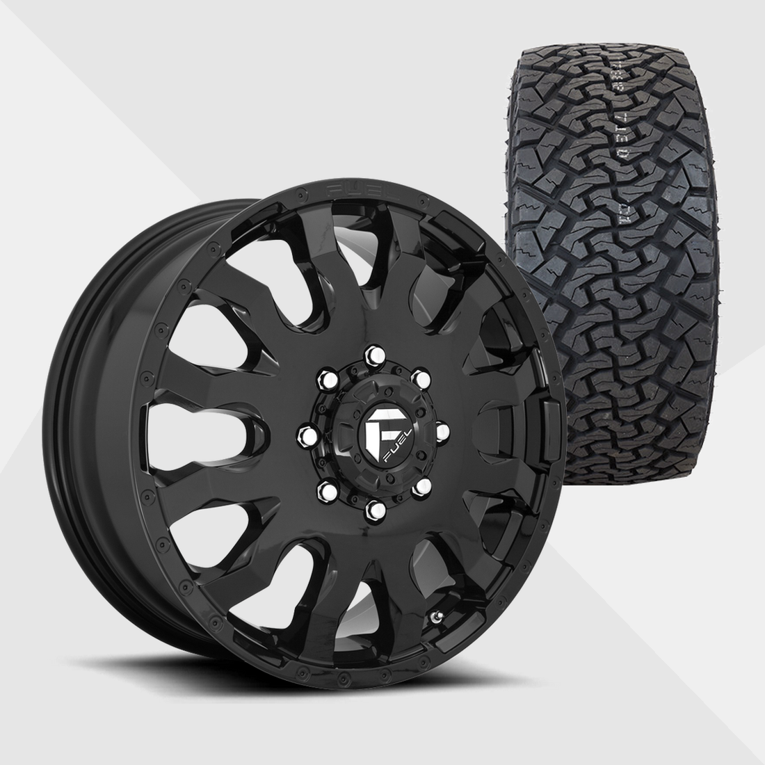 Fuel Offroad Blitz Gloss Black 20x8.25 8x200 with Venom Power Tires Terra Hunter X/T 275/55R20 Dually Package