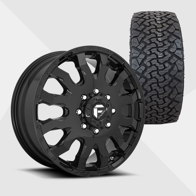 Fuel Offroad Blitz Gloss Black 20x8.25 8x200 with Venom Power Tires Terra Hunter X/T 275/55R20 Dually Package
