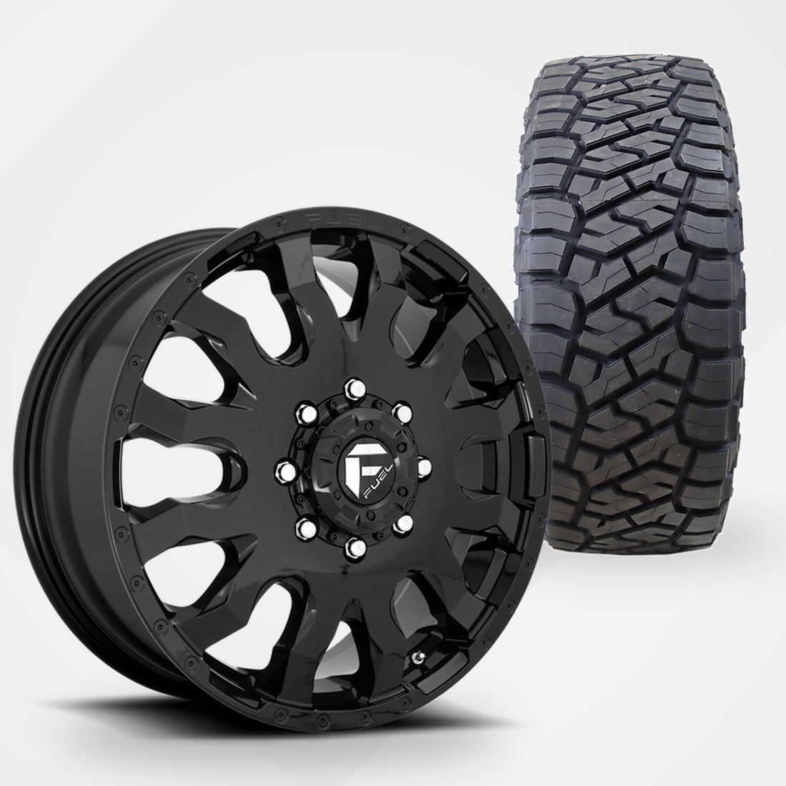 Fuel Offroad Blitz Dually 20x8.25 Wheels & Toyo Tires Open Country R/T Trail 35x12.50R20 Tires - 20" Dually Package