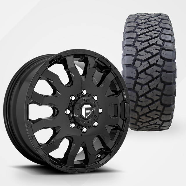 Fuel Offroad Blitz Dually 20x8.25 Wheels & Toyo Tires Open Country R/T Trail 35x12.50R20 Tires - 20" Dually Package