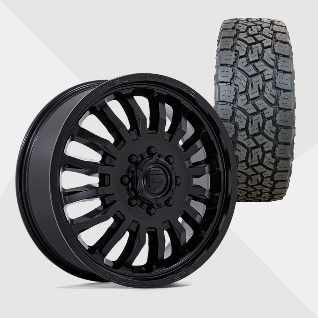 Fuel Offroad Arc Blackout 22x8.25 8x165.1 (8x6.5) with Toyo Tires Open Country A/T III 285/55R22 Dually Package
