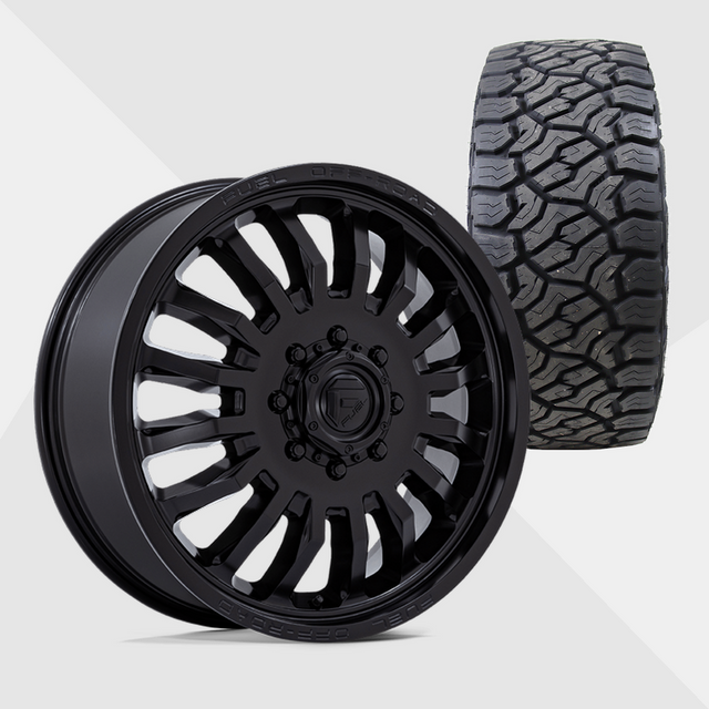 Fuel Offroad D867 Arc Blackout 20x8.25 10x225 with Venom Power Tires Trail Hunter ATX 33x12.50R20 Dually Package