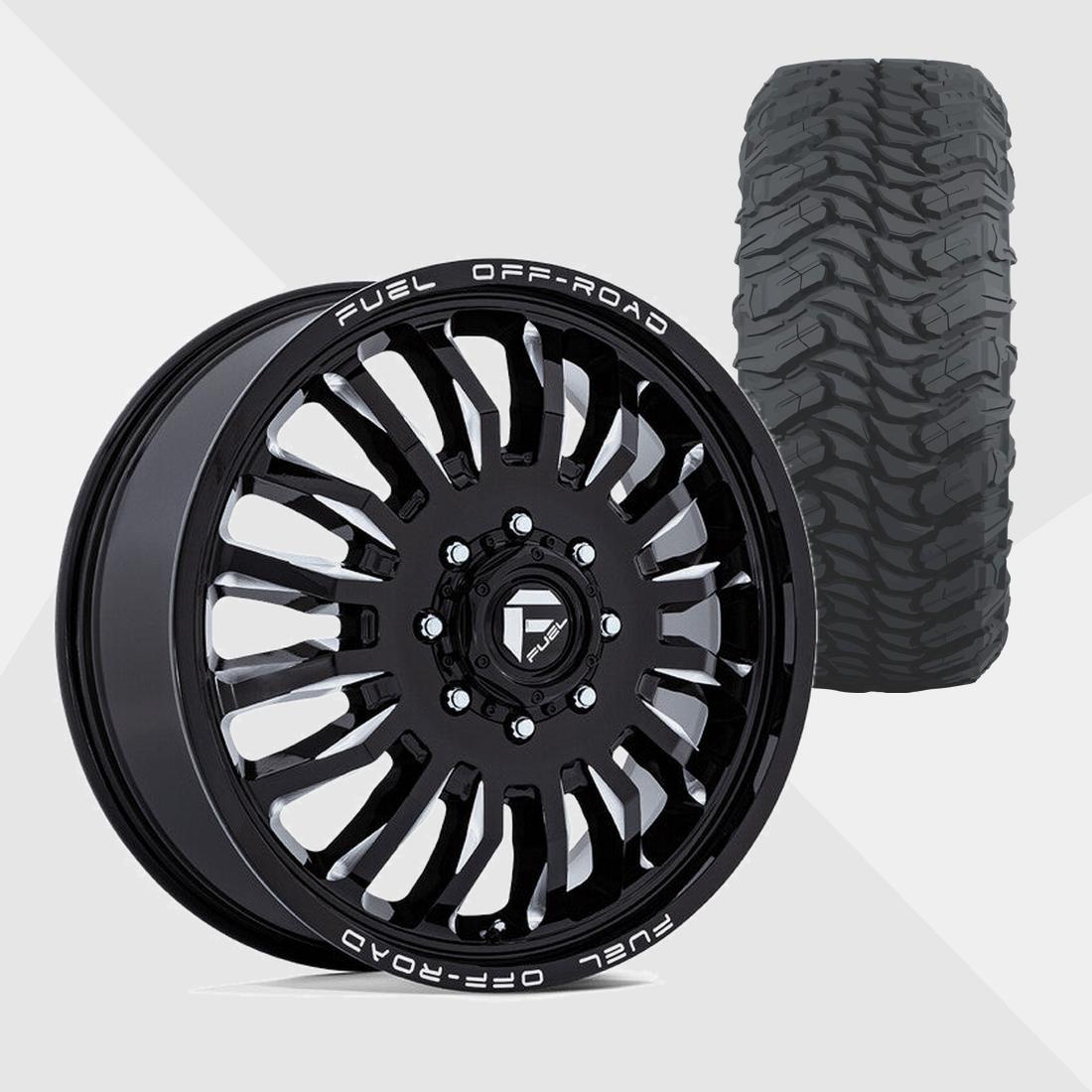 Fuel Offroad ARC Gloss Black Milled 22x8.25 8x165.1 (8x6.5) with Atturo Tires Trail Blade MTS 285/55R22 Dually Package