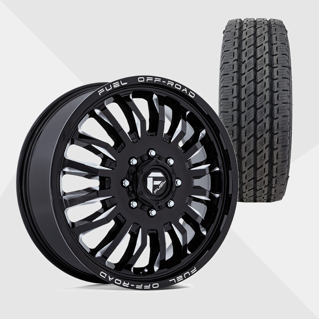 Fuel Offroad ARC Gloss Black Milled 20x8.25 8x200 with Nitto Tires Dura Grappler 275/60R20 Dually Package