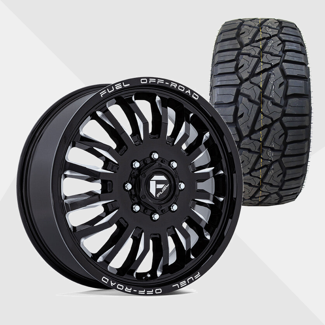 Fuel Offroad D868 Arc Gloss Black Milled 20x8.25 8x165.1 (8x6.5) with TIS Tires TIS Offroad RT1 275/55R20 Dually Package