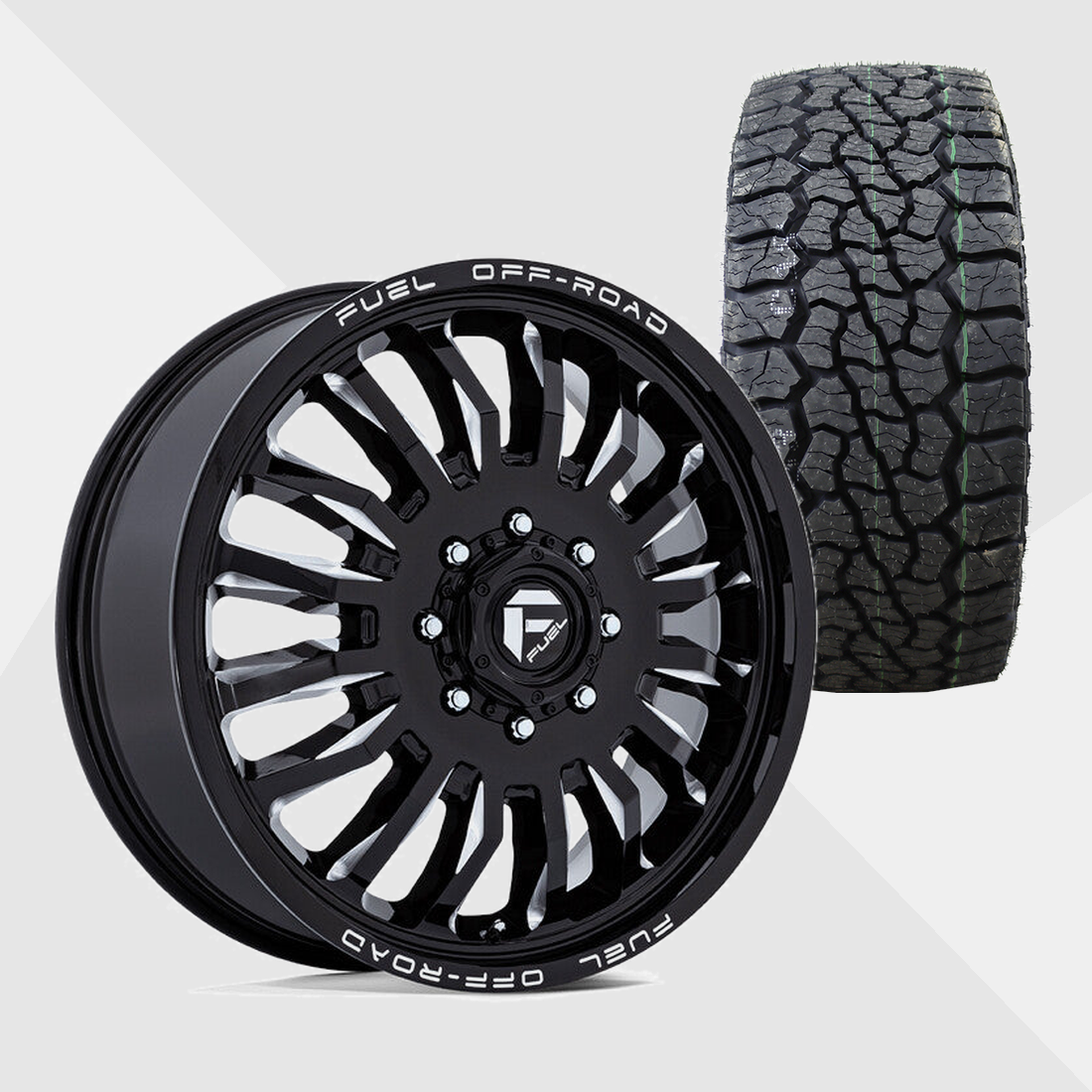 Fuel Offroad ARC Gloss Black Milled 22x8.25 8x200 with Venom Power Tires Swampthing A/T 33x12.50R22 Dually Package