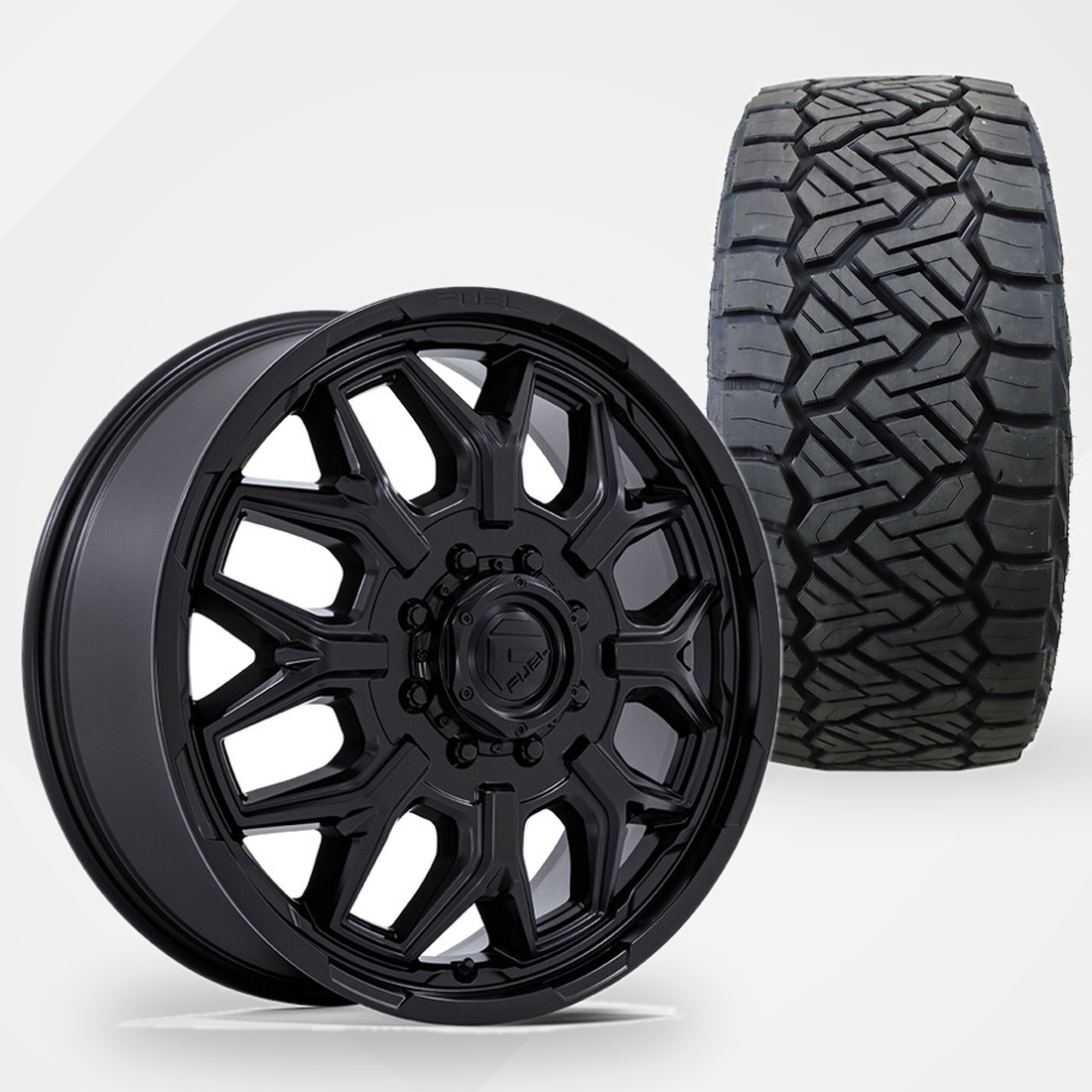 Fuel Offroad Flux 22x8.25 Wheels & Nitto Tires Recon Grappler A/T 35x12.50R22 Tires - 22" Dually Package