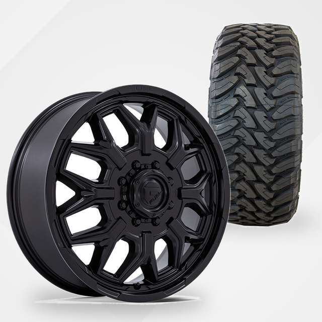 Fuel Offroad Flux 20x8.25 Wheels & Toyo Tires Open Country M/T 35x12.50R20 Tires - 20" Dually Package