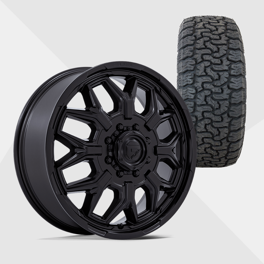 Fuel Offroad Flux Blackout 22x8.25 8x165.1 (8x6.5) with AMP Tires Terrain Pro A/T 295/50R22 Dually Package