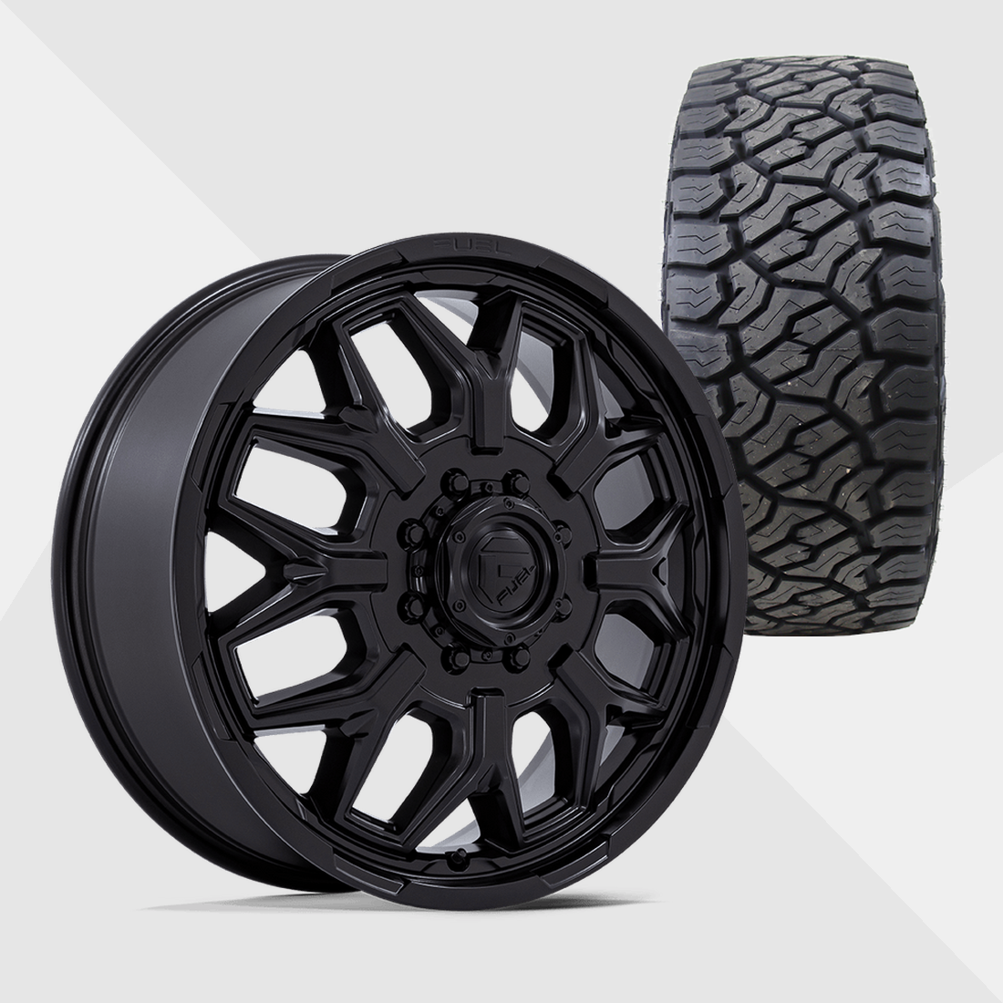 Fuel Offroad Flux Blackout 22x8.25 8x165.1 (8x6.5) with Venom Power Tires Trail Hunter ATX 33x12.50R22 Dually Package