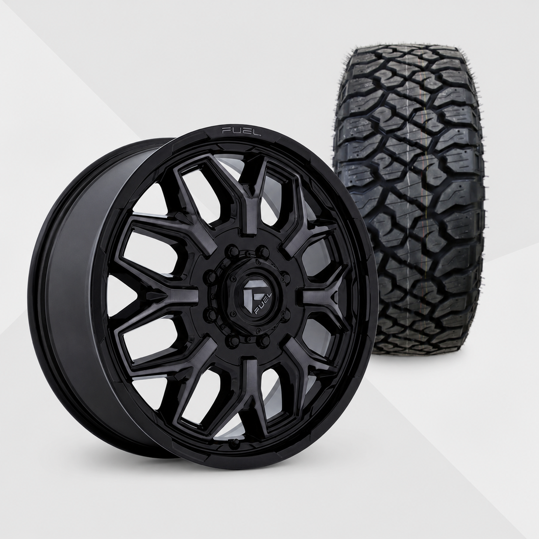 Fuel Offroad Flux 20x8.25 Wheels & Kenda Tires Klever R/T 35x12.50R20 Tires - 20" Dually Package