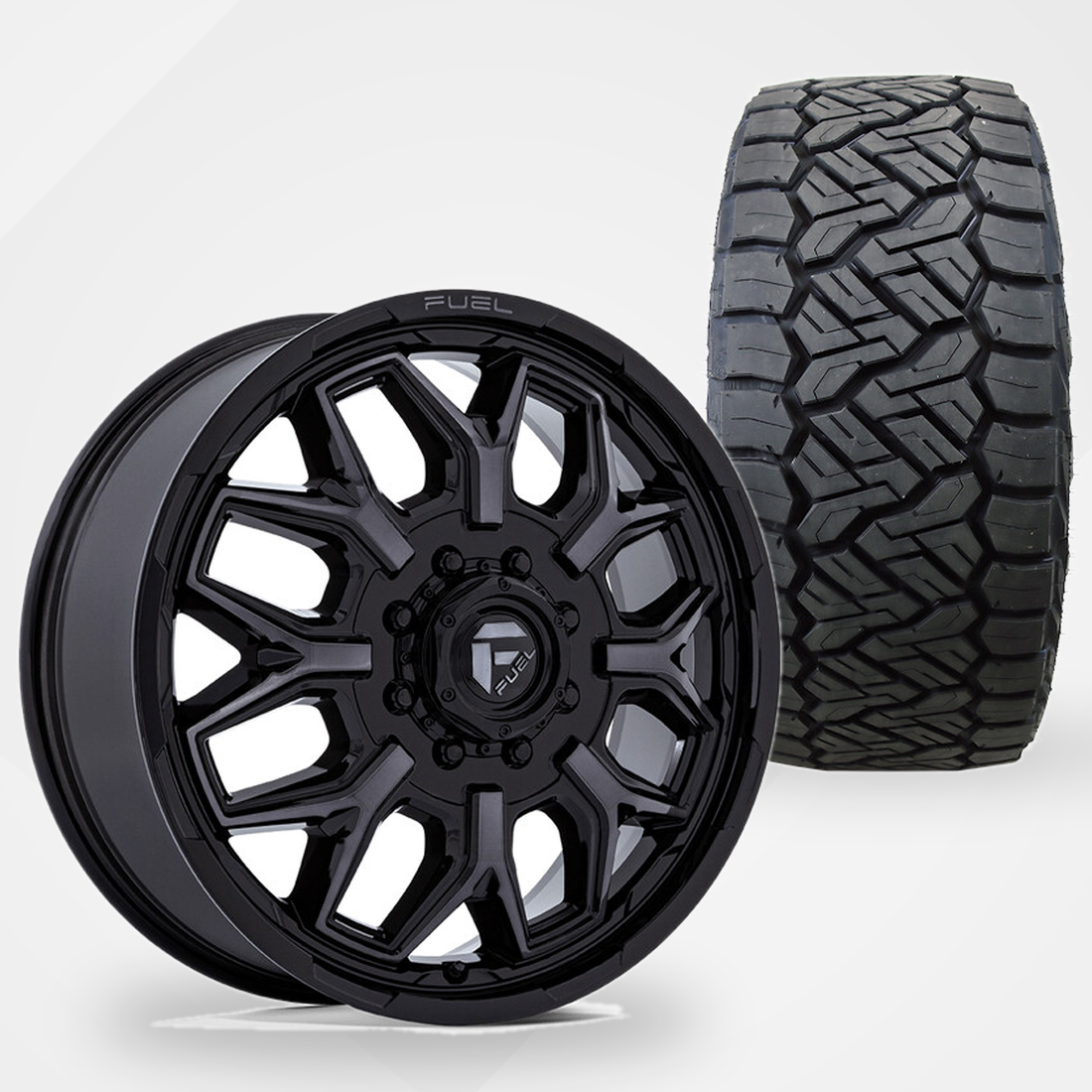 Fuel Offroad Flux 22x8.25 Wheels & Nitto Tires Recon Grappler A/T 35x12.50R22 Tires - 22" Dually Package