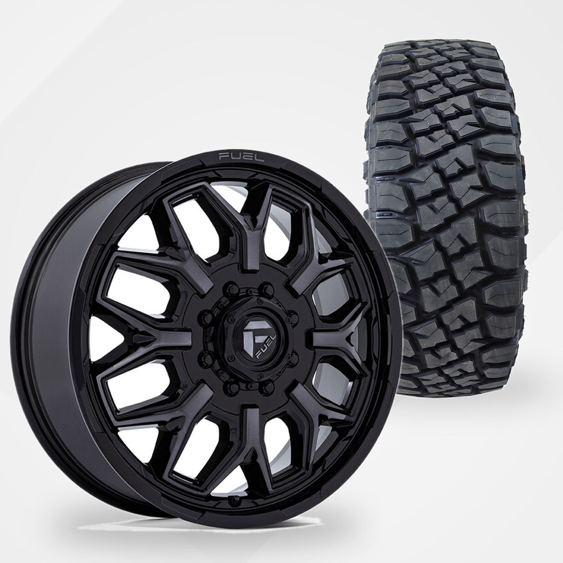 Fuel Offroad Flux 22x8.25 Wheels & Toyo Tires Open Country R/T Pro 35x12.50R22 Tires - 22" Dually Package