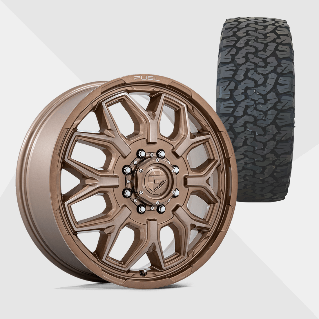 Fuel Offroad Flux Platinum Bronze 20x8.25 8x210 with BF Goodrich Tires T/A KO2 A/T 265/60R20 Dually Package