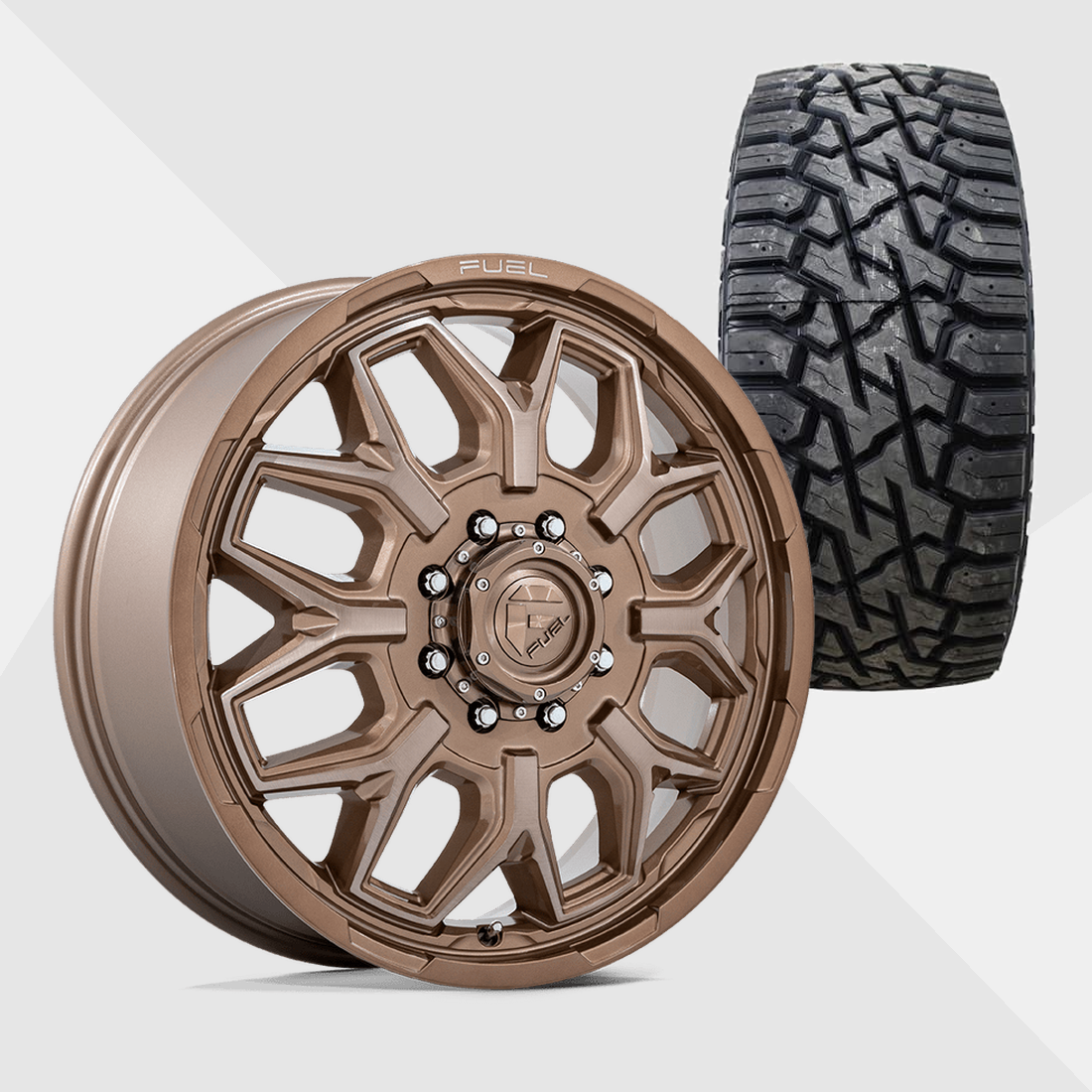 Fuel Offroad Flux Platinum Bronze 22x8.25 8x200 with Venom Power Tires Trail Hunter R/T 33x12.50R22 Dually Package