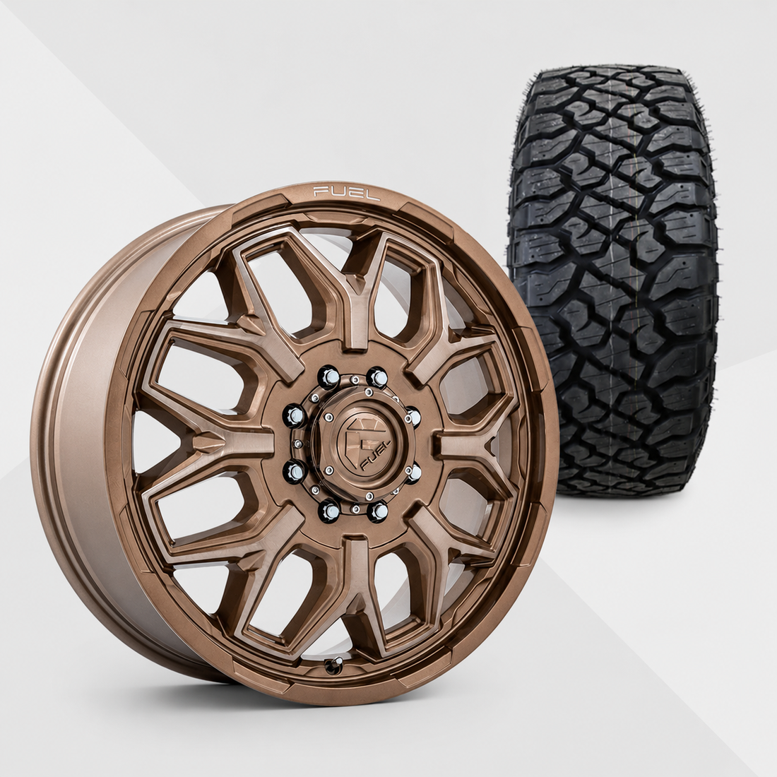 Fuel Offroad Flux 20x8.25 Wheels & Kenda Tires Klever R/T 35x12.50R20 Tires - 20" Dually Package