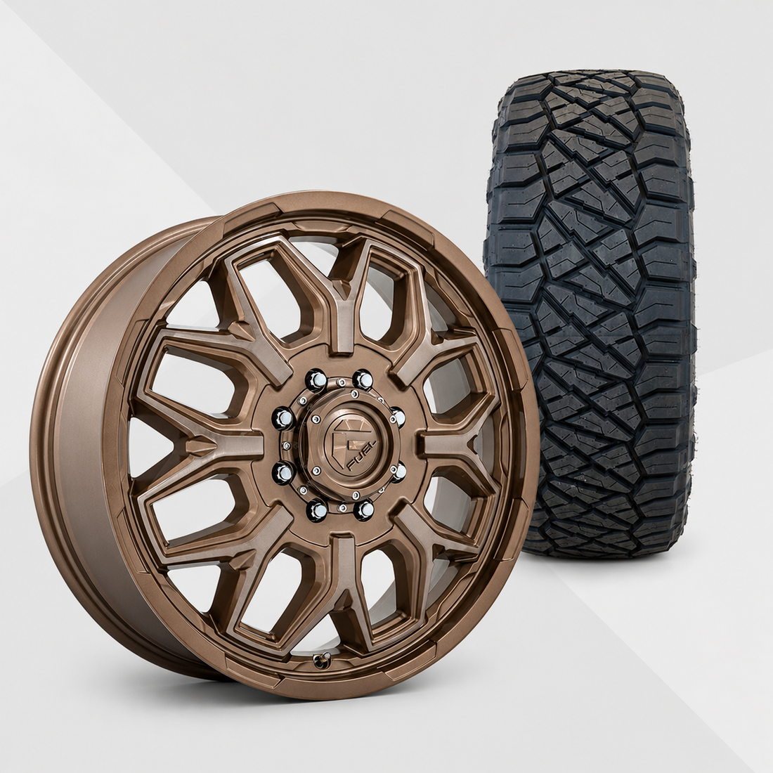 Fuel Offroad Flux 20x8.25 Wheels & Nitto Tires Ridge Grappler 35x13.50R20 Tires - 20" Dually Package