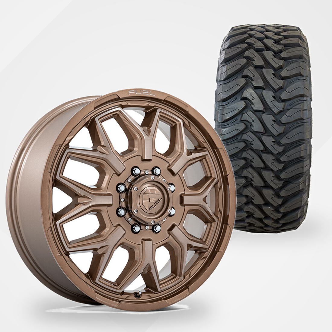 Fuel Offroad Flux 20x8.25 Wheels & Toyo Tires Open Country M/T 35x12.50R20 Tires - 20" Dually Package