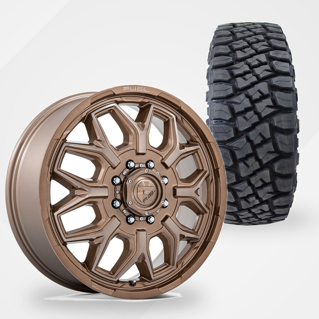 Fuel Offroad Flux 22x8.25 Wheels & Toyo Tires Open Country R/T Pro 35x12.50R22 Tires - 22" Dually Package