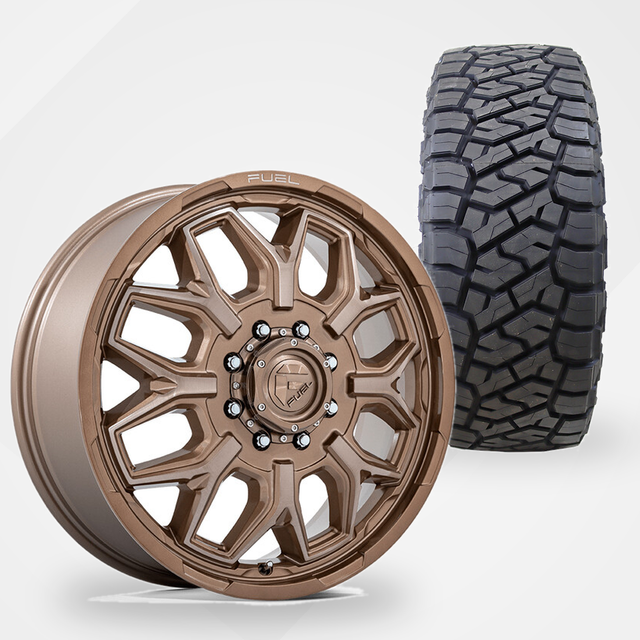 Fuel Offroad Flux 20x8.25 Wheels & Toyo Tires Open Country R/T Trail 35x12.50R20 Tires - 20" Dually Package