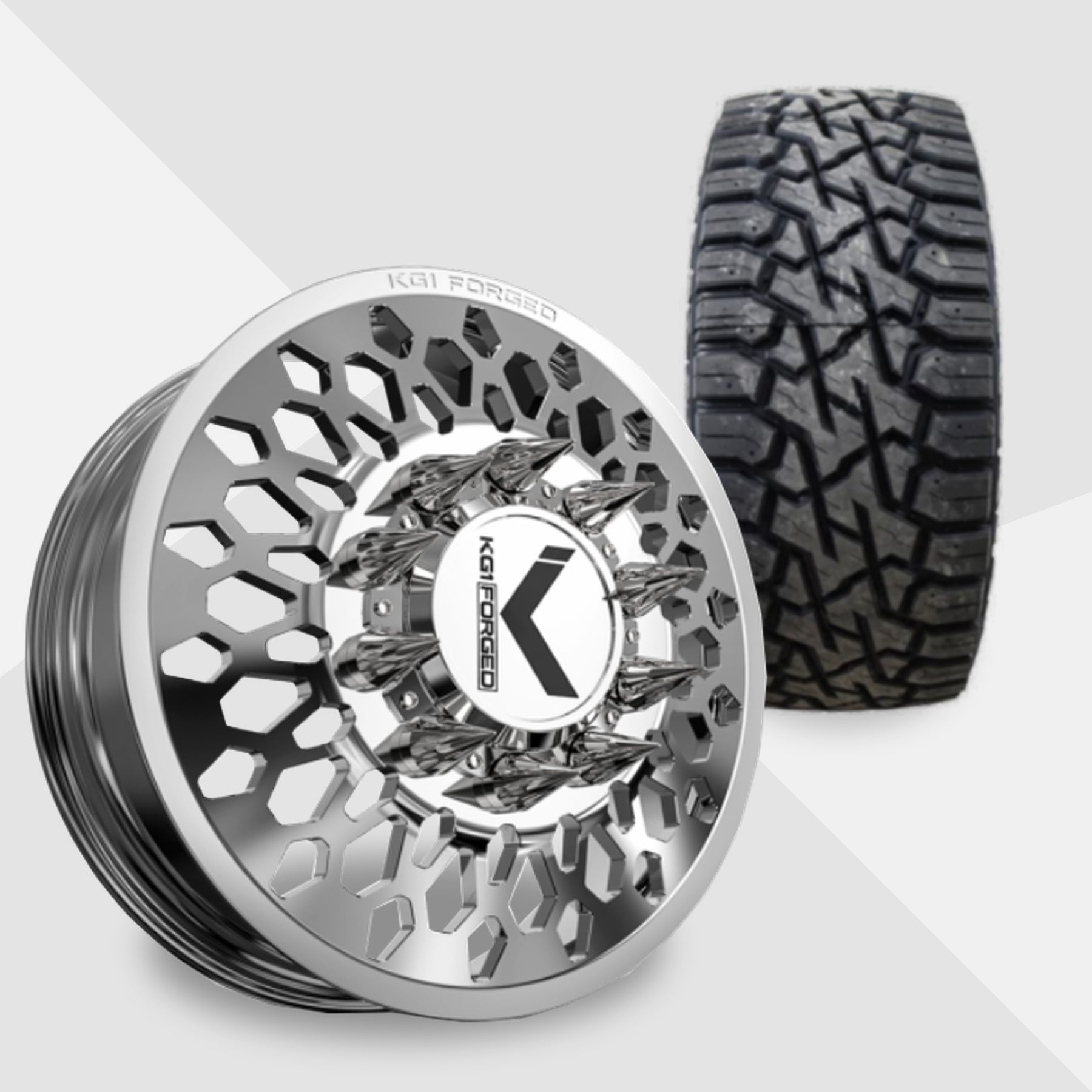 KG1 Glitz-KD 22x8.25 Wheels & Venom Power Tires Trail Hunter R/T 37x12.50R22 Tires - 22" Dually Package