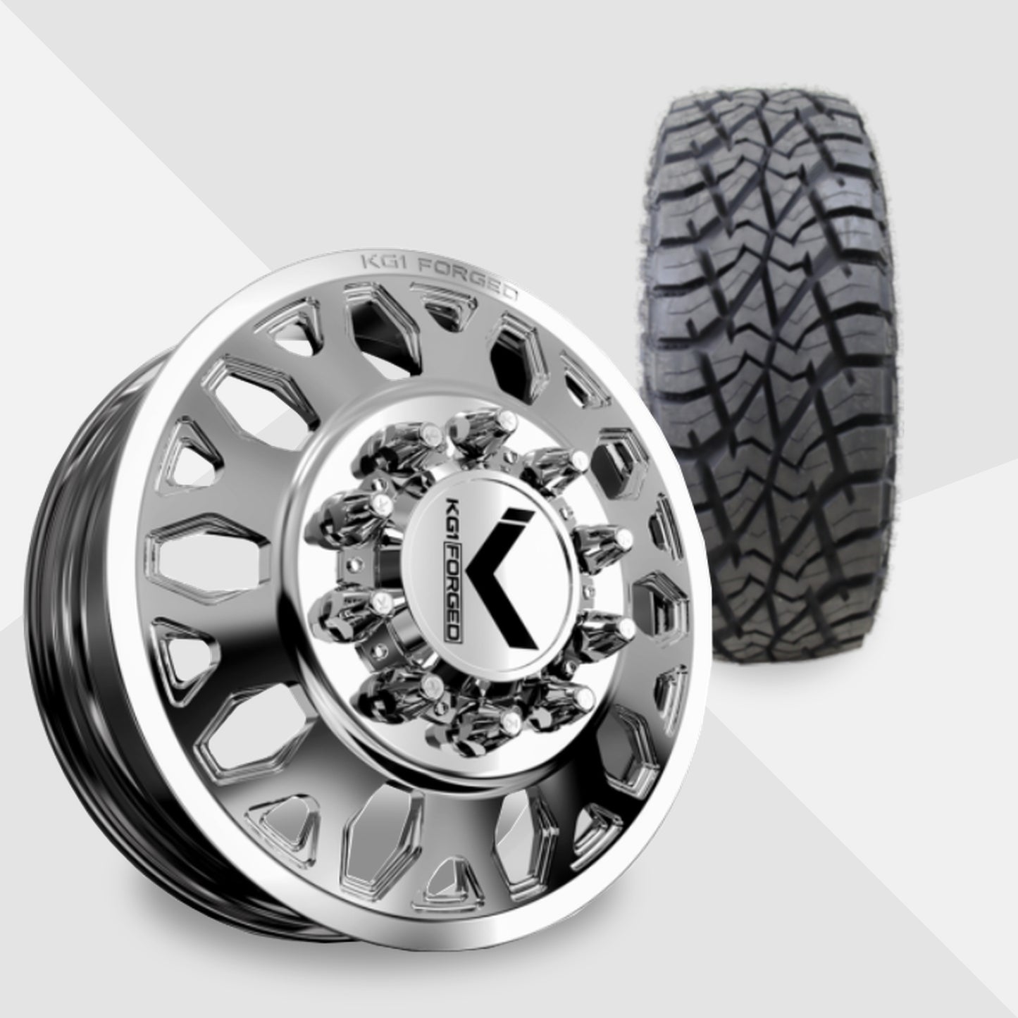 KG1 Honor-KD 22x8.25 Wheels & AMP Tires Terrain Attack R/T 35x12.50R22 Tires - 22" Dually Package