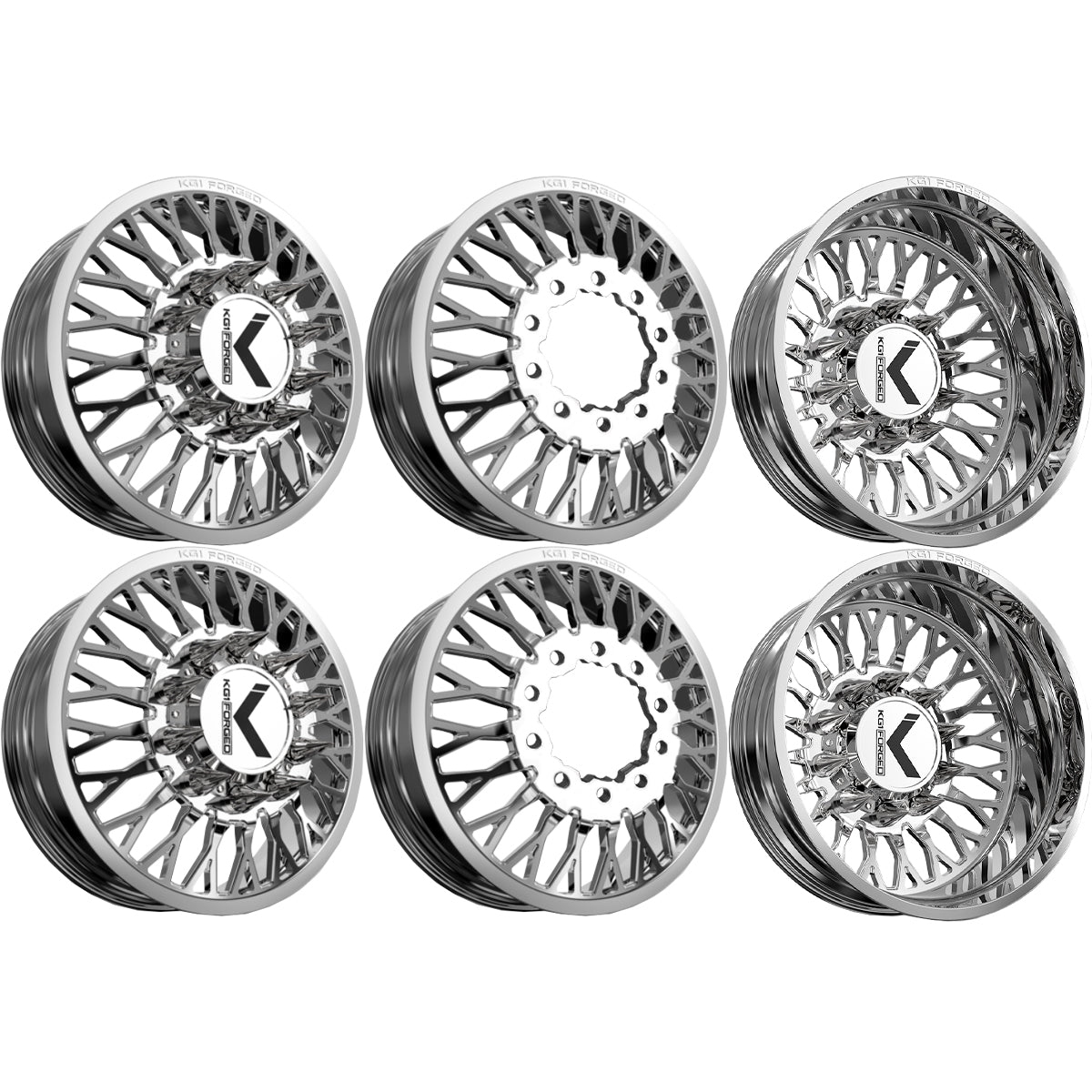 KG1 Jacked-KD 24x8.25 Wheels & Atturo Tires Trail Blade MTS 35x13.50R24 Tires - 24" Dually Package