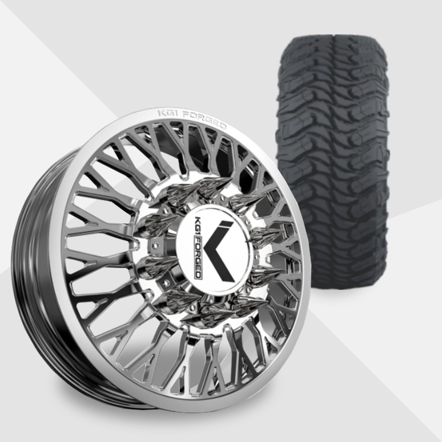 KG1 Jacked-KD 24x8.25 Wheels & Atturo Tires Trail Blade MTS 35x13.50R24 Tires - 24" Dually Package