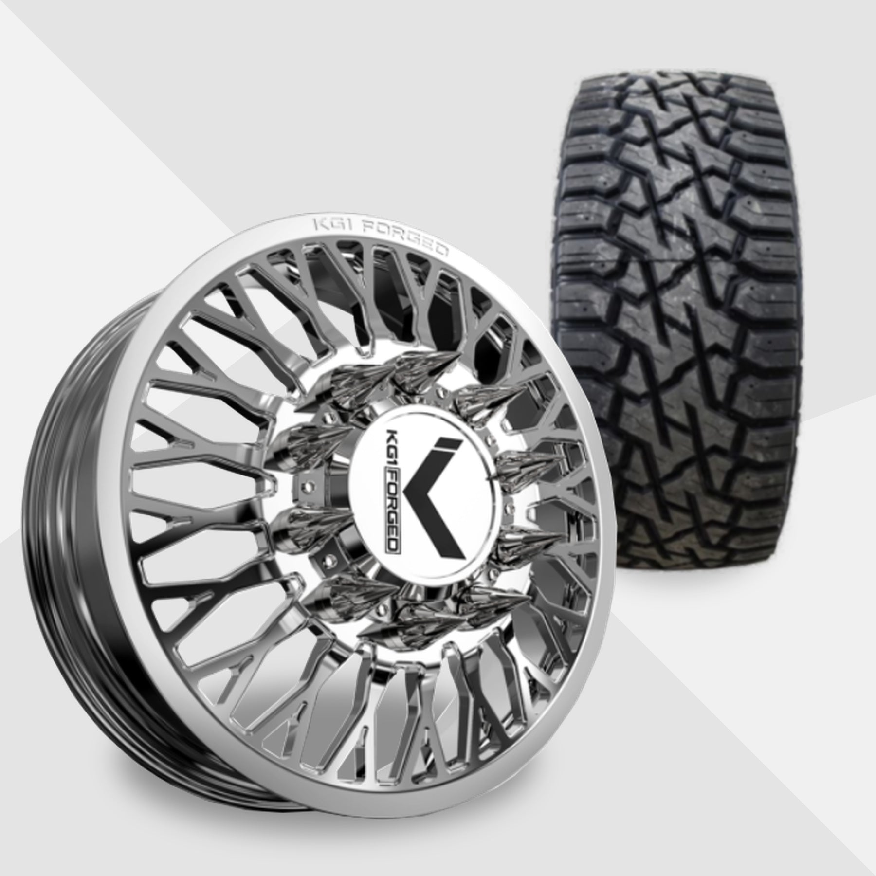 KG1 Jacked-KD 22x8.25 Wheels & Venom Power Tires Trail Hunter R/T 37x12.50R22 Tires - 22" Dually Package