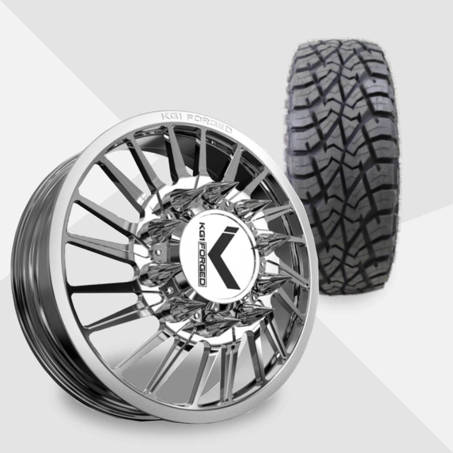 KG1 Javelin-KD 22x8.25 Wheels & AMP Tires Terrain Attack R/T 35x12.50R22 Tires - 22" Dually Package