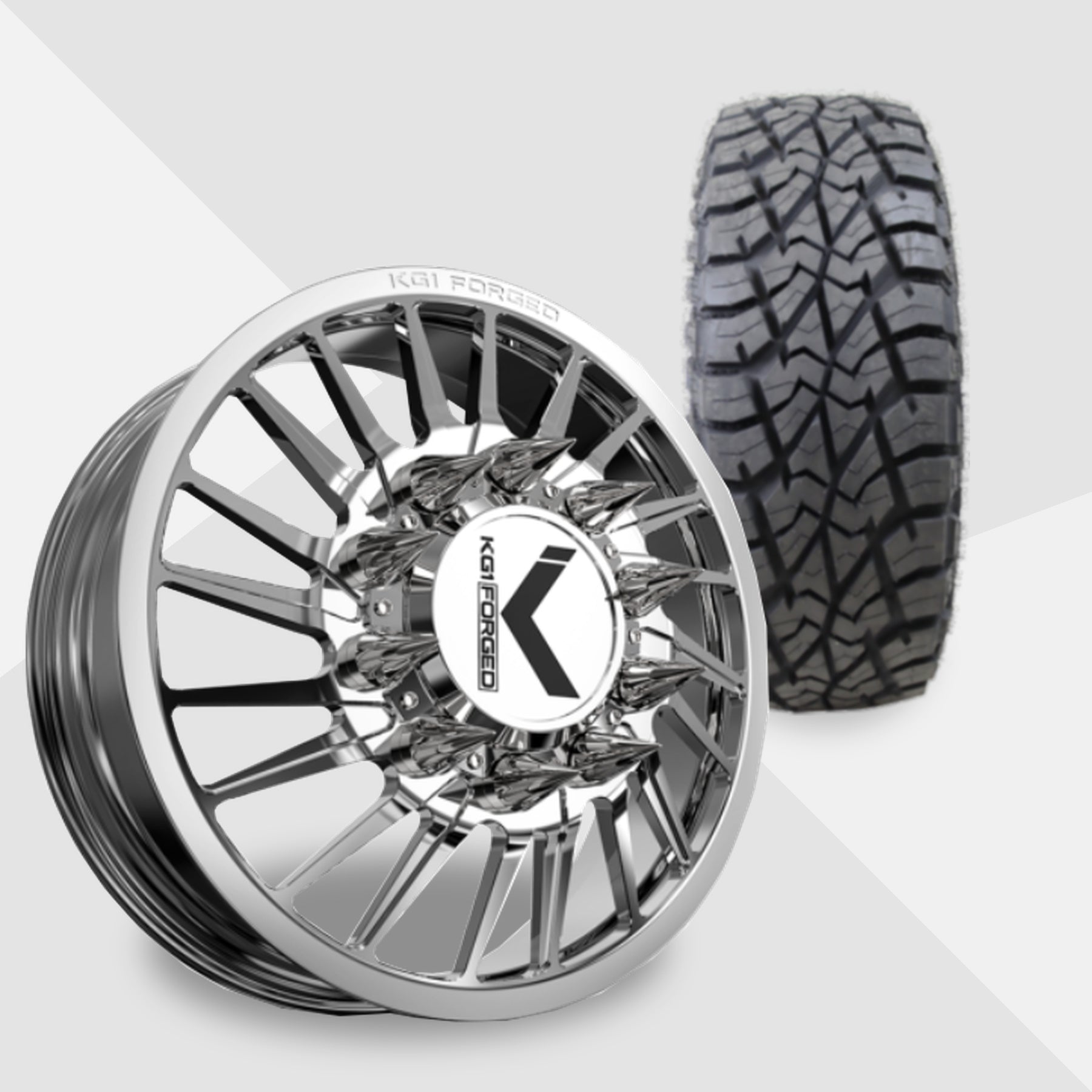 KG1 Javelin-KD 22x8.25 Wheels & AMP Tires Terrain Attack R/T 35x12.50R22 Tires - 22" Dually Package