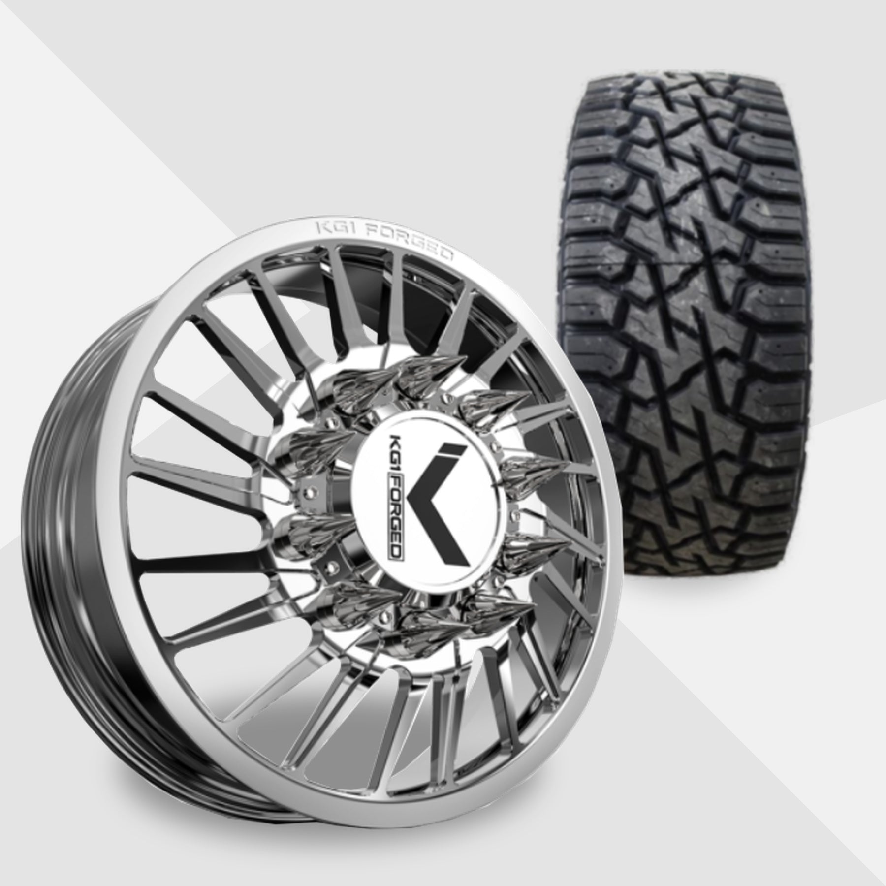 KG1 Javelin-KD 22x8.25 Wheels & Venom Power Tires Trail Hunter R/T 37x12.50R22 Tires - 22" Dually Package