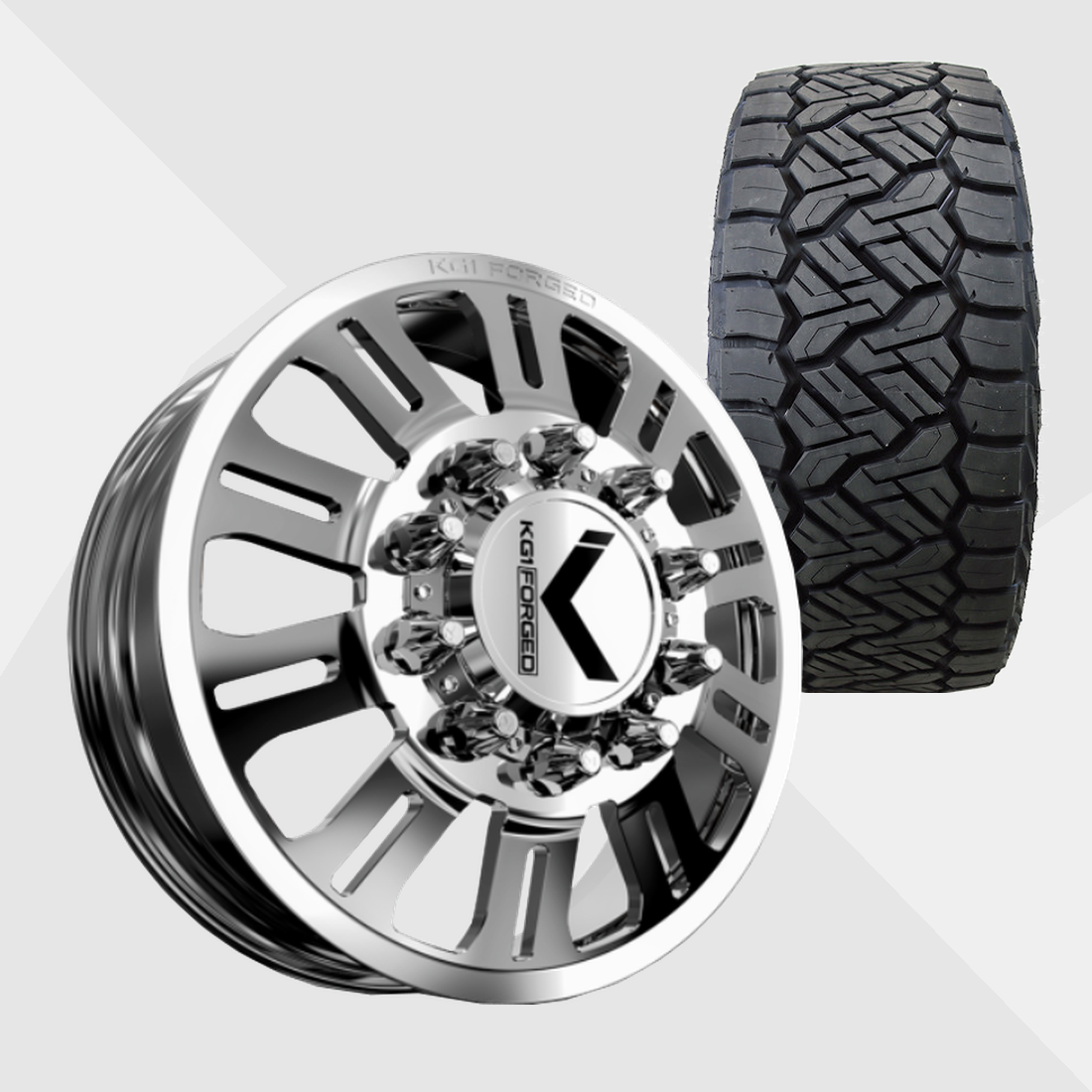 KG1 KD004 Duel-KD Polished 22x8.25 8x210 with Nitto Tires Recon Grappler A/T 35x12.50R22 Dually Package