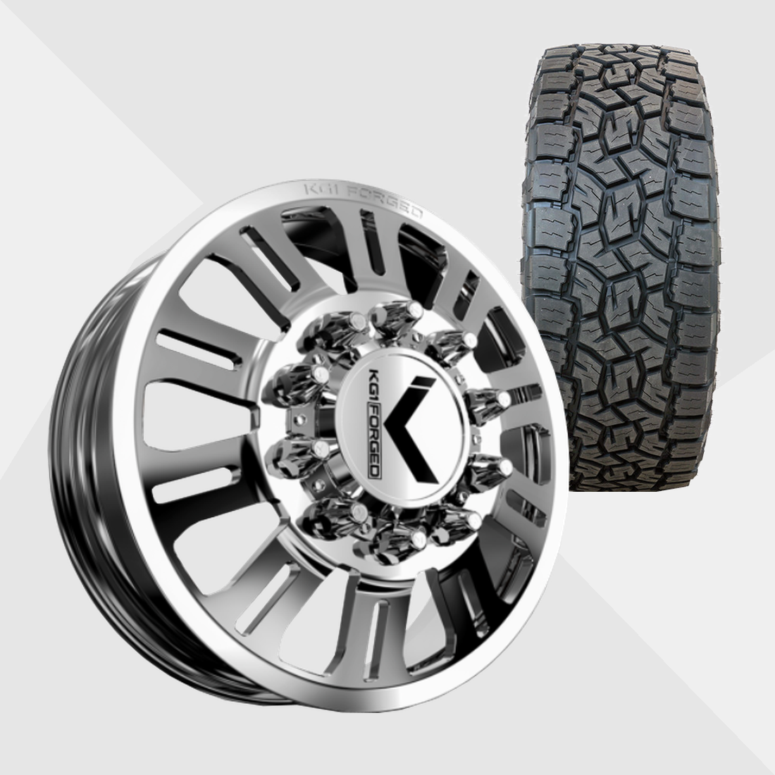 KG1 KD004 Duel-KD Polished 22x8.25 8x210 with Toyo Tires Open Country A/T III 285/55R22 Dually Package