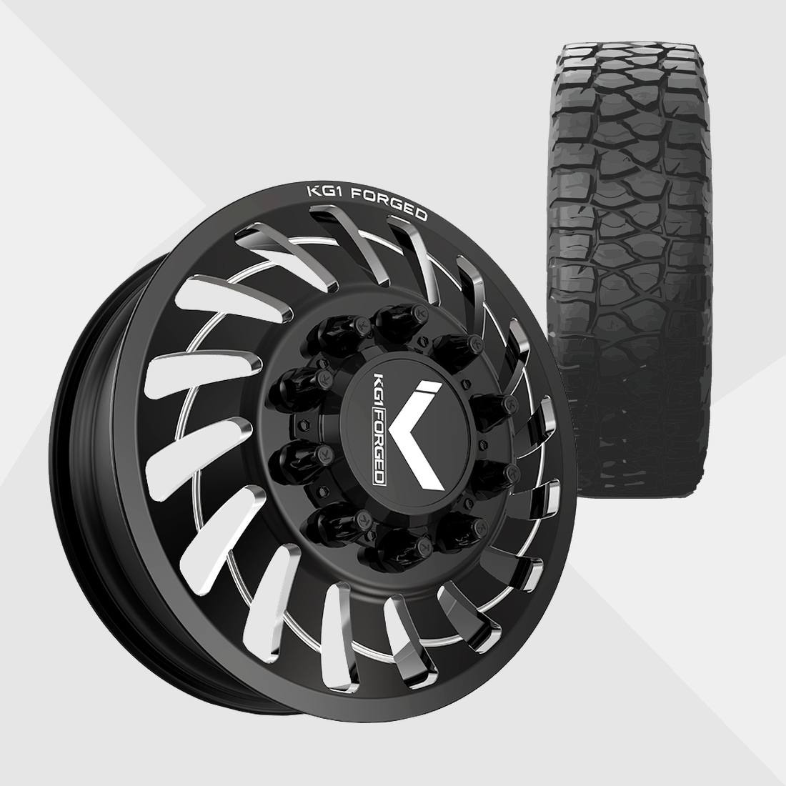 KG1 KD005 Razor-KD Gloss Black Milled 22x8.25 8x200 with BF Goodrich Tires HD-Terrain T/A KT 37x13.50R22 Dually Package