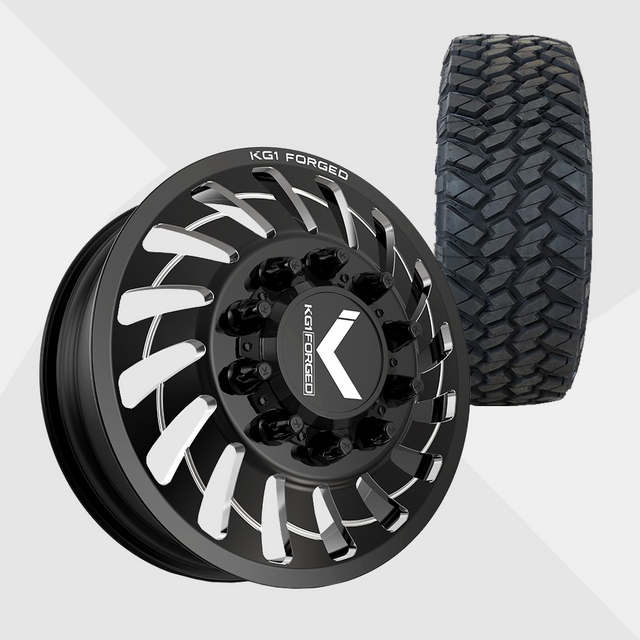 KG1 KD005 Razor-KD Gloss Black Milled 24x8.25 8x210 with Nitto Tires Trail Grappler M/T 37x13.50R24 Dually Package