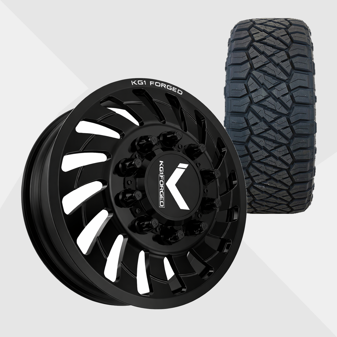 KG1 KD005 Razor-KD Gloss Black 24x8.25 8x200 with Nitto Tires Ridge Grappler 315/50R24 Dually Package