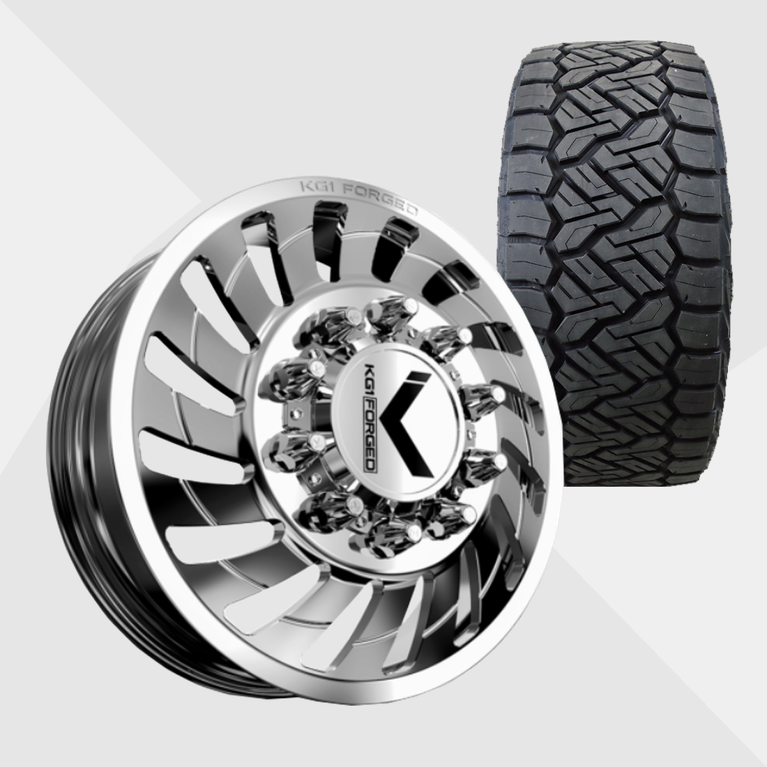 KG1 KD005 Razor-KD Polished 24x8.25 10x225 with Nitto Tires Recon Grappler A/T 37x13.50R24 Dually Package