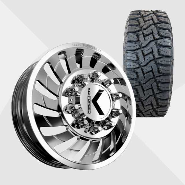 KG1 KD005 Razor-KD Polished 22x8.25 8x165.1 (8x6.5) with Toyo Tires Open Country R/T 35x12.50R22 Dually Package