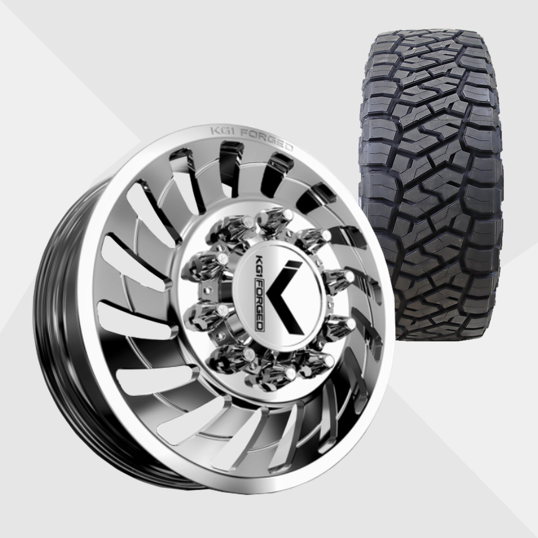 KG1 KD005 Razor-KD Polished 22x8.25 8x200 with Toyo Tires Open Country R/T Trail 35x12.50R22 Dually Package