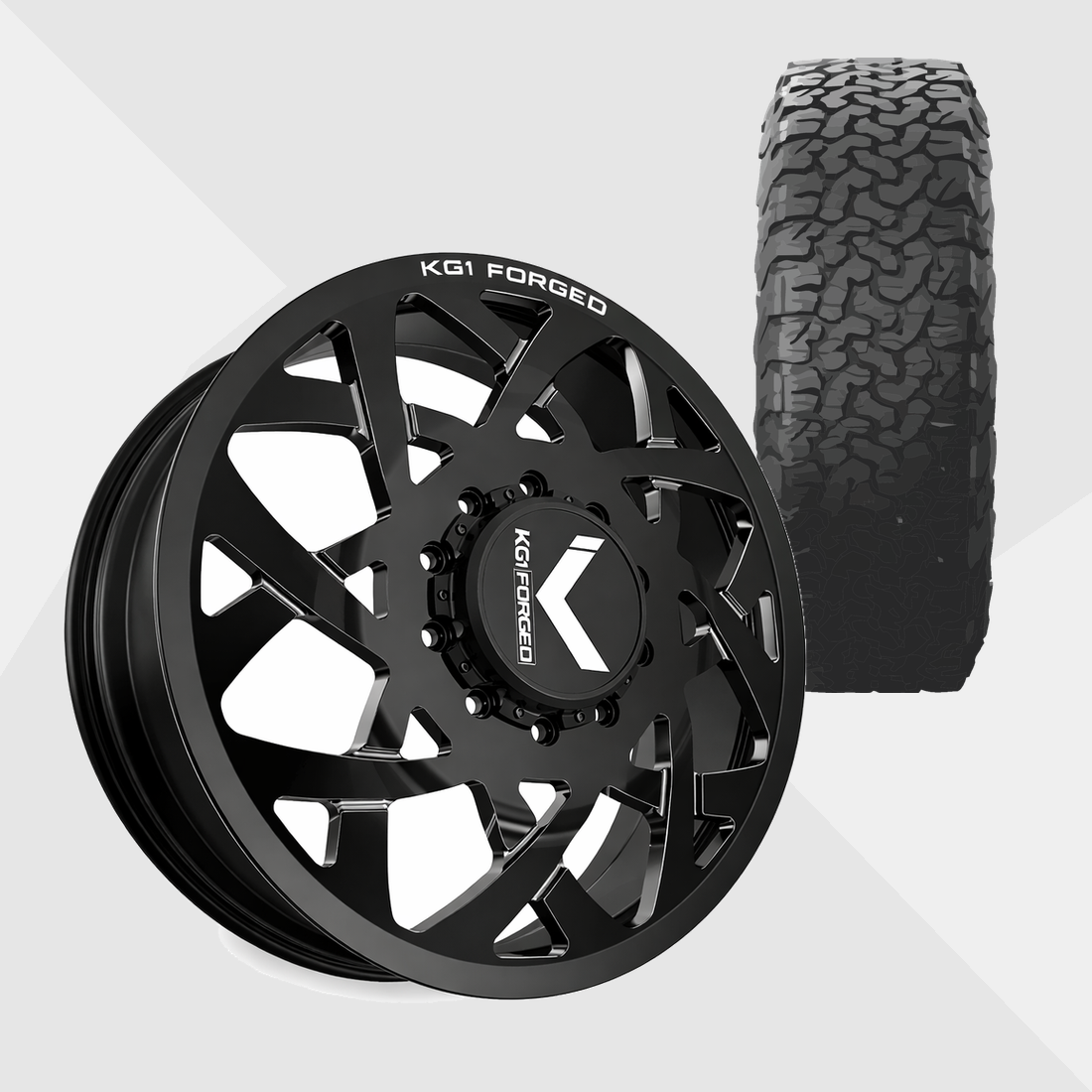 KG1 KD008 Orbital-KD Gloss Black Milled 22x8.25 8x200 with BF Goodrich Tires All-Terrain T/A KO3 285/55R22 Dually Package